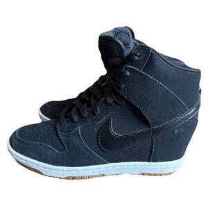 Nike Dunk Sky Hi Wedge Sneakers Black Suede Leather Gum Sole Women’s Size 7